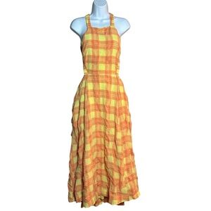 Plaid Midi Dress in Orange and Yellow